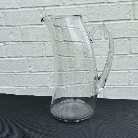 Clear Curved Shape Heavy Glass Water Pitcher Holds 72 oz; 10.5” tall, 5” base - Picture 1 of 11